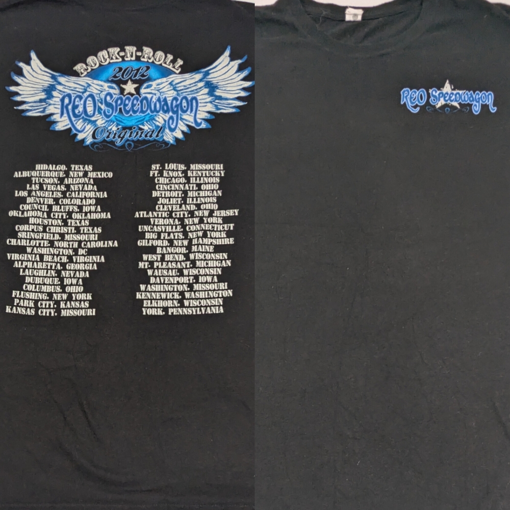 REO Speedwagon 2012 Vintage Concert Merch Black Tee Tour Locations Back Medium